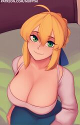 1girls artoria_pendragon bbw blonde_hair breast female huge_breasts mature_female