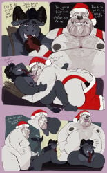 anal anthro anthro_on_anthro anthro_penetrated anthro_penetrating anthro_penetrating_anthro anus bear beard bedroom_eyes belly belly_grab belly_hair belly_overhang big_belly body_hair bovid butt caprine caprine_demon chest_hair christmas christmas_clothing christmas_headwear clothing comic costume demon dialogue dominant dominant_male duo english_text facial_hair forked_tongue from_behind_position gloves goat_demon goo_creature good_boy hair handwear hat headgear headwear hi_res holding_tongue holidays horn krampus larger_dom larger_male long_tongue looking_at_another male male/male male_penetrated male_penetrating male_penetrating_male mammal moobs mostly_nude narrowed_eyes nipples open_mouth oral overweight overweight_male pec_lick penetration polar_bear praise presenting presenting_hindquarters raised_tail rimming santa_claus santa_costume santa_hat seductive sex size_difference small_tail smaller_male smile standing submissive submissive_male suspenders tail tail_motion tail_tuft tailwag tcw text tongue tongue_out tuft ursine weight_difference