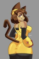 1girls 2d backboob cat_ears cat_girl gameoverse gamer_girl glitch glitch_productions kit_(gameoverse) kit_bodega looking_at_viewer mwur see-through sideboob skirt