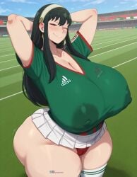 1girls ai_generated angel_yukkis ass big_ass big_breasts big_tits breasts curvy curvy_female curvy_figure day fat_ass nipples oppai panties pussy pussy_juice sexy_female sexy_pose shirt socks spy_x_family stadium sweat tits voluptuous_female yor_briar yor_forger