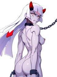 1girls 2d ai_generated android annoyed annoyed_expression ass ass_focus bound bound_wrists breasts breasts_out captured chain_leash chained chained_wrists chains collar completely_nude leash leash_and_collar nipples nude overwatch pussy restrained robot robot_girl robot_humanoid robot_pussy shion_(overwatch) solo solo_female