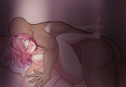 doki_doki_literature_club missionary_position moritaris natsuki_(doki_doki_literature_club) on_back on_bed