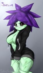 alien alien_girl alien_only artist_request breasts cleavage featureless_breasts female female_only floran glasses green_body hoodie hoodie_only plant_girl pseudo_hair red_eyes starbound tagme tagme_(artist) topwear topwear_only unknown_artist