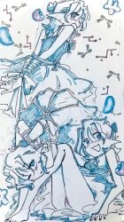 1girls blush bondage colored_sketch dress elf limited_palette marker_(artwork) no_panties original original_character pussy ribbon ribbon_bondage shibari traditional_media_(artwork)