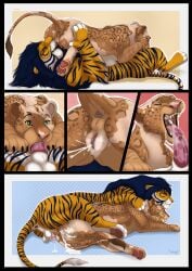 absurd_res animal_genitalia animal_penis animal_vulva anus ball balls bodily_fluids comic cum cum_in_vagina cum_inside cum_on_face cunnilingus duo ejaculation felid feline_genitalia feline_penis feline_vulva fellatio female feral fur genital_fluids genitals heymayaart hi_res hybrid khajiit kovu_muabdib leaking_cum liger male male/female mammal microsoft nayla_(heymayaart) oral pantherine penetration penile penis raised_tail sex simple_background tail the_elder_scrolls tiger vaginal vaginal_fluids vaginal_squirting vulva