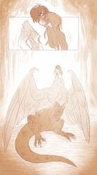 2girls blush colored_sketch comic dungeon_meshi falin_touden falin_touden_(chimera) fawnduu kissing limited_palette marcille_donato nude size_difference yuri