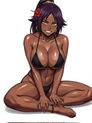 1girl bleach dark-skinned_female gold_eyes purple_hair shihouin_yoruichi