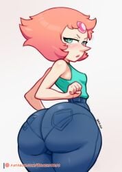1girls ass ass_focus big_ass blonde_hair blue_eyes blue_pants blue_shirt bottomwear brachyzoid breasts bubble_ass bubble_butt clothing female female_only forehead_jewel hair half-closed_eyes huge_ass jeans pants pantylines patreon_username pearl_(steven_universe) pointy_nose shirt small_breasts solo solo_female steven_universe thick_thighs thighs topwear white_body white_skin