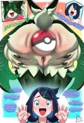 5_fingers absurd_res animal_noises anthro bent_over big_butt biped black_hair blue_eyes blush bodily_fluids butt clothed clothed_female clothed_human clothing duo english_text felid feline female female_anthro female_human fingers fur generation_9_pokemon genitals green_body green_fur hair heart_after_text heart_symbol helloguish hi_res human humanoid_hands liko's_meowscarada liko_(pokemon) mammal meow meowscarada multicolored_body multicolored_fur nintendo nude nude_anthro nude_female pink_eyes pokeball pokemon pokemon_(anime) pokemon_(species) pokemon_speak standard_pokeball standing sweat sweatdrop sweaty_butt text vulva