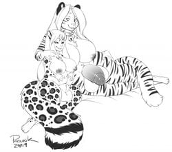 2futas animal_genitalia anthro bell big_breasts breasts collar felid flaccid fully_sheathed furry futa_with_futa futanari gynomorph huge_breasts intersex kasi leopard mammal nipples padunk pantherine penis sheath sinasa size_difference tiger