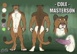 2024 abs animal_genitalia anthro balls black_claws brown_body brown_fur chest_tuft claws cole_masterson color_swatch cougar dated digitigrade dipstick_tail erection felid feline finger_claws front_view fur gay gay_anal genitals green_eyes hi_res homosexual homosexual_male hufnaar humanoid_genitalia humanoid_penis hybrid_genitalia hybrid_penis looking_at_viewer male male_anthro male_focus male_only male_penetrated male_penetrating mammal markings model_sheet mouth_closed muscular muscular_anthro muscular_male nude pawpads pecs penile_spines penis penis_tip pink_pawpads rear_view sheath sheathed_humanoid_penis simple_background solo standing tail tail_markings toe_claws tuft white_balls white_body white_fur white_sheath