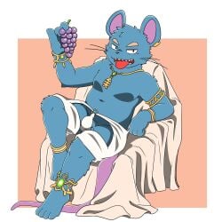 2026 anthro balls barely_visible_balls barely_visible_genitalia biped black_nose blue_body blue_fur bulge clothing crossdressing crossdressing_(mtf) crossdressing_male femboy food fruit fur gay gay_anal genitals grape hi_res homosexual homosexual_male kemono letter_route male male_focus male_only male_penetrated male_penetrating mammal moobs mouse murid murine navel plant rodent sitting solo tail tongue tongue_out underwear