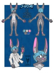 2020 anthro arm_tuft awoogasm balls blue_hair chest_tuft claws clenched_teeth clothing coat crossdressing crossdressing_(mtf) crossdressing_male elbow_tuft fan_character femboy front_view full-length_portrait fur gay gay_anal genitals hair half-length_portrait headshot_portrait hi_res holding_object holding_test_tube homosexual homosexual_male humanoid_genitalia humanoid_penis inner_ear_fluff lab_coat laboratory_equipment laboratory_glassware lagomorph leporid male male_focus male_only male_penetrated male_penetrating mammal model_sheet mouth_closed nude nude_anthro nude_male paws penis portrait rabbit rear_view scientific_instrument signature smile solo spread_arms standing teeth test_tube topwear tuft wide_eyed