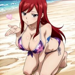 1girl 1girls ai_generated beach bikini blowing_kiss breasts cleavage erza_scarlet fairy_tail feet female female_only haremoverlord huge_breasts thighs