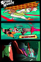 alien betelgeusian comic dialogue felid guardians_of_the_galaxy hi_res male male_only mammal marvel meow_(space_dandy) procyonid raccoon rocket_raccoon space_dandy torquewintress weapon whiskers