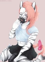 animal_print anthro big_penis bodily_fluids cum dildo equid equine femboy genital_fluids genitals hi_res male male/male mammal nyanpasu penis sex_toy solo zebra zebra_print