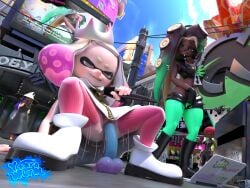 agent_8_(splatoon) being_recorded being_watched broadcast dildo fingering_self fingering_through_clothes holding_microphone holding_object marina_(splatoon) masturbation pearl_(splatoon) public_exposure public_masturbation public_nudity riding_dildo splatoon splatoon_(series) splatoon_2 yaarnwurm yoko_(splatoon)