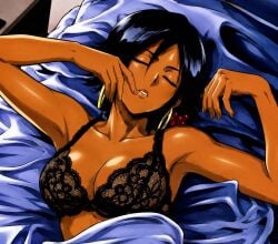 1girl bleach dark-skinned_female gold_eyes purple_hair shihouin_yoruichi
