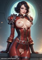 1girl ai_generated ass bodysuit breasts female nipples passion_ai pussy sci-fi seductive seductive_look seductive_smile standing torn_clothes vanessa_vancleef warcraft world_of_warcraft