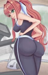 ass ass_focus doki_doki_literature_club gym gym_clothes monika_(doki_doki_literature_club) moritaris treadmill