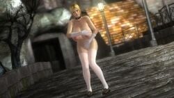 3d animal_collar blonde_female blonde_hair breasts covering_breasts covering_crotch dead_or_alive dead_or_alive_5 exhibitionism female game_mod game_screenshot gloves helena_douglas huge_breasts mod naked_footwear naked_with_shoes_on navel night nude nude_female nude_mod outdoors public_nudity puffy_nipples pussy screen_capture screencap screenshot thighhighs white_thighhighs