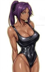 1girl bleach dark-skinned_female gold_eyes purple_hair shihouin_yoruichi