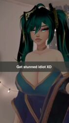 3d animated big_breasts blue_eyes blue_hair bouncing_breasts caption choker flashing flashing_breasts gold_jewelry hair_ornament huge_breasts jiggle league_of_legends league_of_legends:_wild_rift revealing_clothes snapchat sona_(league_of_legends) sona_buvelle tagme twintails video video_games vrchat vrchat_avatar vrchat_model