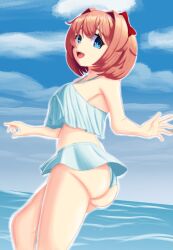 ass beach doki_doki_literature_club moritaris sayori_(doki_doki_literature_club) swimsuit