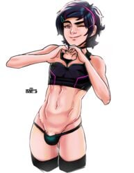 1boy abs alexis_(andava) andava andavaverse bulge crossdressing femboy flaccid girly human human_only light-skinned_femboy looking_at_viewer male male_only panties penis solo trap