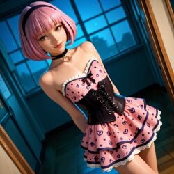 ai_generated classroom corset dress lazytown petite petite_female pink_hair short_hair stephanie_meanswell teasing