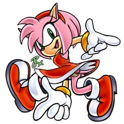 amy_rose boots clothed clothing dress eulipotyphlan female footwear genitals gloves handwear hedgehog hi_res mammal on_model rasenxoru sega shoes smile solo sonic_the_hedgehog_(series) upskirt vulva