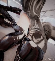 absurd_res clothing fur gloves hair handwear hi_res knot knotting latex latex_clothing latex_gloves latex_handwear latex_legwear latex_skinsuit legwear rexouium skinsuit tight_clothing vore