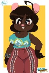 2022 absurd_res absurdres ahoge ambiguous_pov anthro anthro_female anthrofied big_breasts breasts brown_body brown_eyes brown_fur brown_hair buckteeth cleavage clothed clothing comic cute cute_face dark-skinned_female dark_body dark_skin digital_art digital_drawing digital_drawing_(artwork) digital_media digital_media_(artwork) digital_painting digital_painting_(artwork) eyewear female female_anthro female_focus female_only first_person_view fur furry furry_female glasses gwen_geek gwen_martin hair_tip hi_res huge_breasts long_hair looking_at_viewer mammal markings mole_(marking) mouse mouse_ears mouse_girl mouse_humanoid murid murine narrowed_eyes pantheracart pattern_clothing pattern_legwear pink_inner_ear pink_nose red_clothing red_eyewear red_glasses rodent round_ears shirt simple_background smile smiling_at_viewer solo solo_female solo_focus teal_shirt teeth thicc_body thick_thighs topwear