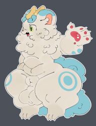 absurd_res animal_genitalia anthro balls blue_body blue_eyebrows blue_fur blue_markings blue_tail cheek_tuft claws cute_fangs eyebrows fabulous_beasts facial_tuft fangs feet fluffy fluffy_chest fluffy_tail fully_sheathed fur fur_markings genitals gesture green_eyes heart_symbol hi_res horn huge_thighs male markings mythological_creature mythology neck_tuft nude nude_anthro nude_male one_fang open_mouth overweight overweight_anthro overweight_male pawpads paws pixiu sheath simple_background solo tail teeth thick_thighs tianlu_(fabulous_beasts) tuft viahonie white_body