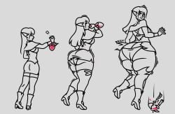 ass_expansion assexpansion clothes_ripping elf fandangomango female female_only growth growth_sequence height_growth hips hips_wider_than_shoulders hourglass_expansion hourglass_figure lineart mini_giantess potion sequence