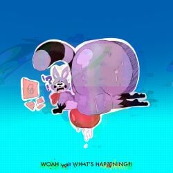 anthro big_bulge big_butt bodily_fluids bulge butt clothed clothing digital_creature glitch hi_res huge_bulge huge_butt hyper hyper_butt indigo_park kerchief lumiink lying male mammal neckerchief neckwear procyonid raccoon rambley_raccoon shortstack shortstack_male skimpy sweat sweaty_butt thick_thighs wide_hips