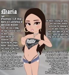 1girl 1girls blurry_background brown_hair caption dark_hair earrings eyelashes hardyboy light-skinned_female light_skin long_hair mexican mexican_female original original_character pink_lipstick prostitute prostitution small_penis solo_female spanish_text young younger_female