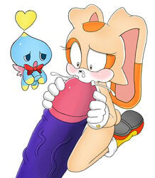 chao_(sonic) cheese_the_chao cream_the_rabbit cub cum_in_mouth cum_in_nose ejaculation feline fellatio hands_on_penis heart lagomorph long_penis sonic_(series) veiny_penis young