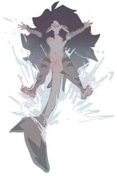 2026 5_fingers anthro aquatic breasts corablue digital_media_(artwork) eyes_closed female fingers fish genitals hair hi_res long_hair navel nipples nude open_mouth ozark shark sharp_teeth smile solo tail teeth vulva water
