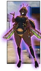 bee bee_girl bee_sting dark-skinned_female dark_skin four_arms leotard smile thick_thighs wide_hips