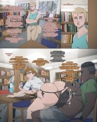 big_ass big_cock big_penis blonde_hair bully contingency dark-skinned_male fat_ass femboy interracial leaking_cum library nerd panties school text tutoring twerking watching white_skin