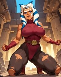 ahsoka_tano ai_generated big_ass big_breasts fit_female jedi massive_breasts montrals muscular_female orange_skin star_wars thick_thighs tight_clothing torn_clothes
