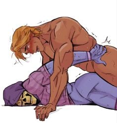 anal anal_penetration anal_sex bara blonde_hair bonjourdraws gay he_man male male_only masters_of_the_universe skeleton skeletor