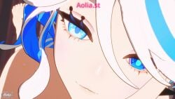 2girls ahoge anus aolia_(aoliagon) arlecchino_(genshin_impact) ass barefoot black_eyes black_hair blue_hair completely_nude english_text feet foot_focus foreshortening furina_(genshin_impact) indoors kissing lesbian_kiss long_hair longer_than_10_seconds looking_at_viewer lying multicolored_hair multiple_girls nude on_bed on_side pussy red_pupils shorter_than_3_minutes soles streaked_hair symbol-shaped_pupils tagme toenails toes two-tone_hair uncensored video white_hair x-shaped_pupils yuri