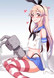 1boy big_penis blonde_hair blush erection femboy girly kantai_collection looking_at_viewer loopingwing male male_only masturbation penis rule_63 sex_toy shimakaze_(kantai_collection) thighhighs trap yaoi