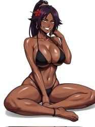 1girl bleach dark-skinned_female gold_eyes purple_hair shihouin_yoruichi