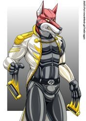 actor anthro bound bulge canid canine clothing costume dayne_(power_rangers) encasement hi_res latex male mammal permanent permanent_transformation solo suit transformation