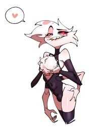 (in)_ain 1boy 4_arms ain_(in) angel_dust_(hazbin_hotel) biting_lip blush bulge bulge_through_clothing chest_fluff clothed demon femboy golden_tooth grabbing_ass grabbing_own_ass hazbin_hotel looking_at_viewer male male_only revealing_clothes sharp_teeth skin_tight solo solo_focus solo_male spider thick_thighs thighhighs thighs twink