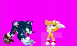 1boy 1girls 2_tails 2d anal animated big_belly big_breasts blue_eyes cum cum_in_ass female footwear gif green_eyes handwear handwear_and_footwear_only inflation knot knotting large_breasts makeup male miles_tails_prower mtf_crossgender penis project_x_love_potion_disaster rule_63 sega sickle_the_fox_(artist) simple_background sonic_(series) sonic_the_hedgehog sonic_the_hedgehog_(series) sonic_the_werehog sonic_unleashed stomach_bulge straight surprised tails_the_fox tailsko yellow_fur