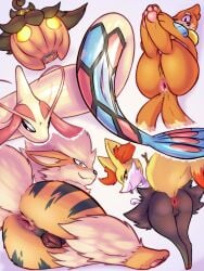 3:4 absurd_res anal anal_invitation anal_suggest animal_genitalia animal_vulva anthro anus arcanine bedroom_eyes braixen buizel canid canine canine_genitalia canine_vulva cha0sapien cloaca cloacal dragon fangs female female_anthro female_feral female_only feral generation_1_pokemon generation_3_pokemon generation_4_pokemon generation_6_pokemon genitals group hi_res legs_up looking_at_viewer mammal milotic multi_tail mustelid mythological_creature mythological_scalie mythology narrowed_eyes nintendo pawpads pokemon pokemon_(species) pumpkaboo scalie seductive smile tail teeth tongue tongue_out vulva